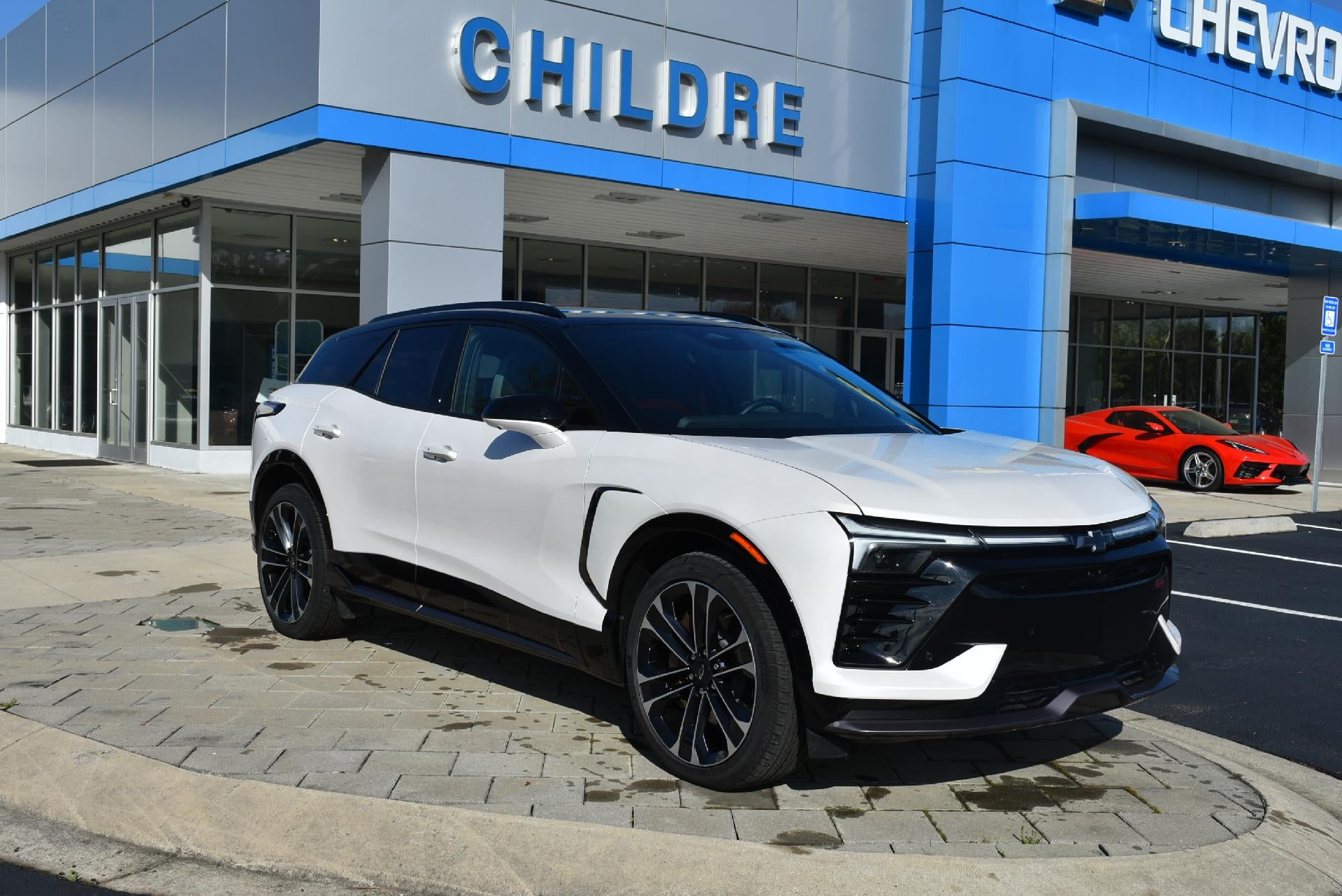 2025 Chevrolet Blazer EV SS in Iridescent Pearl Tricoat — front three-quarter view